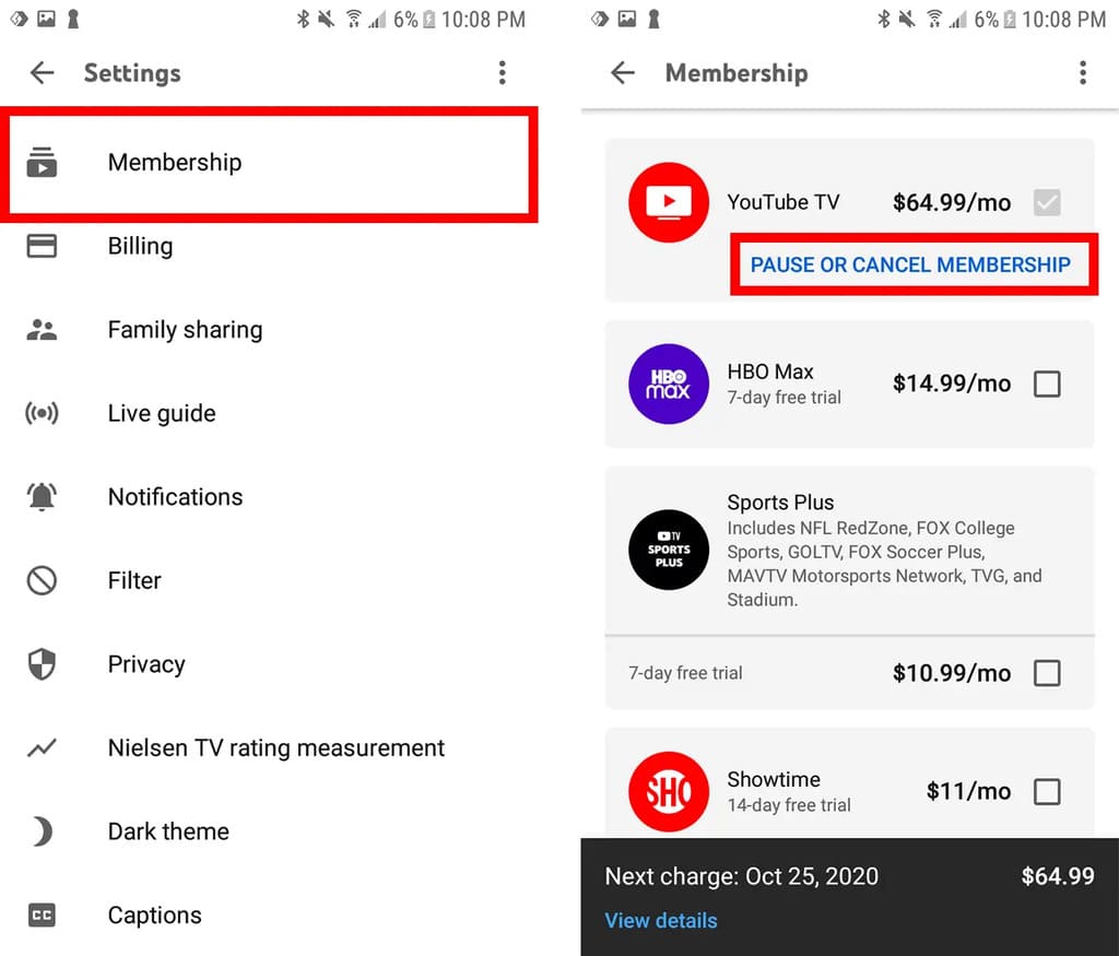 How to Cancel YouTube TV from Android? 