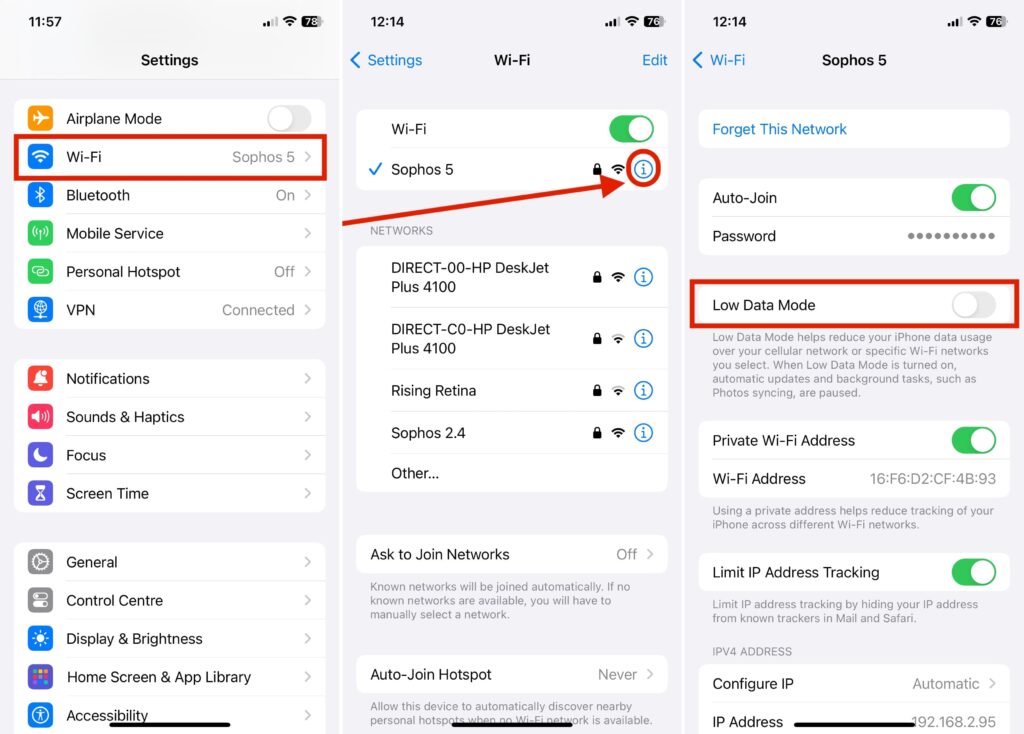 Disable Low Data Mode for Wi-Fi Networks