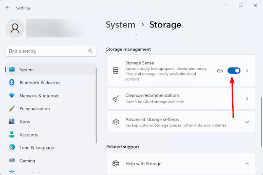 Enable Storage Sense and Automatic File Management