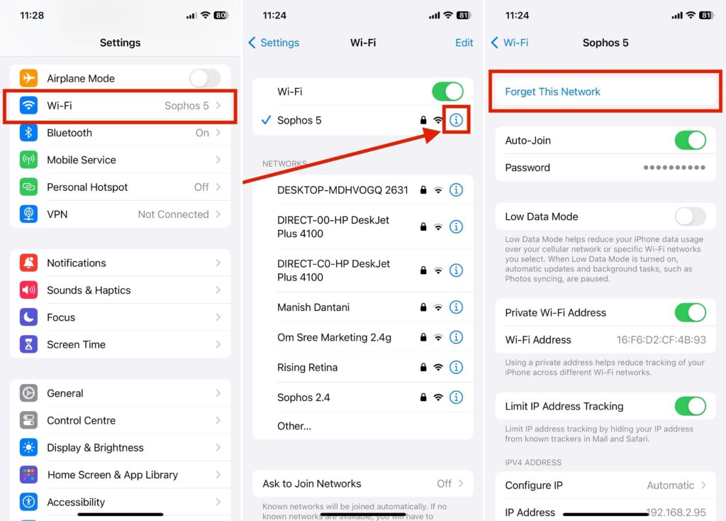  Forget and Reconnect to the Wi-Fi Network to Fix Wi-Fi Not Working on iPhone