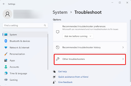 Running Troubleshooters in Windows 11