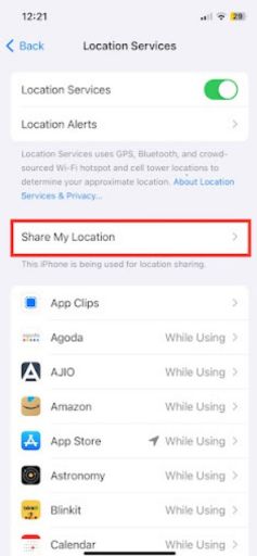 Now, select the Share My Location option