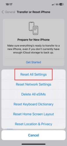 Resetting All Settings on iPhone