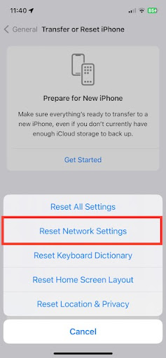 Resetting Network Settings on iphone