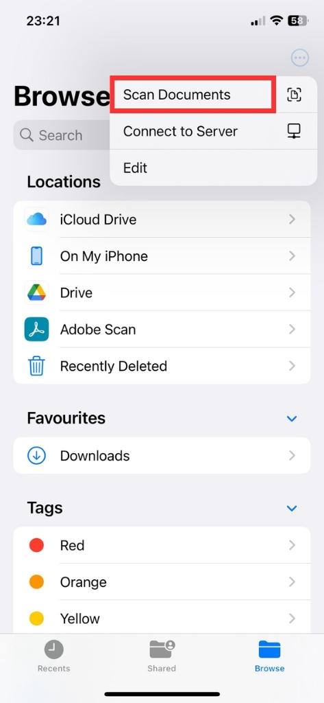 scan documents using the Files app on iPhone