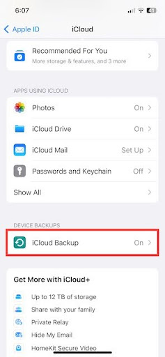 choose iCloud Backup