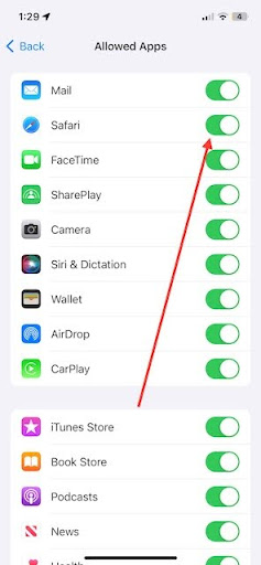 toggle off the switch for specific apps