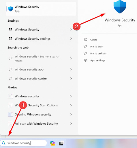 type Windows Security and click the app