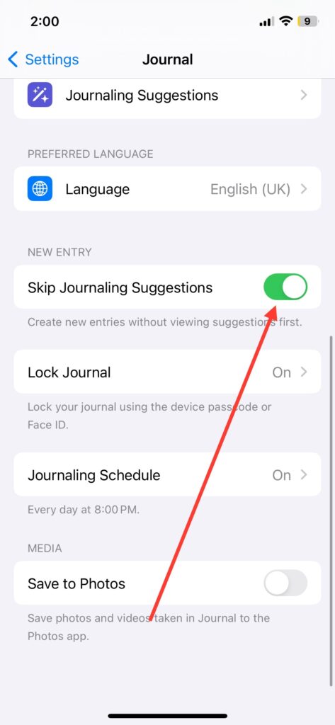 Turn on Recommendations in the Journal App