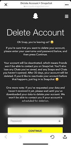how to delete snapchat account on iphone