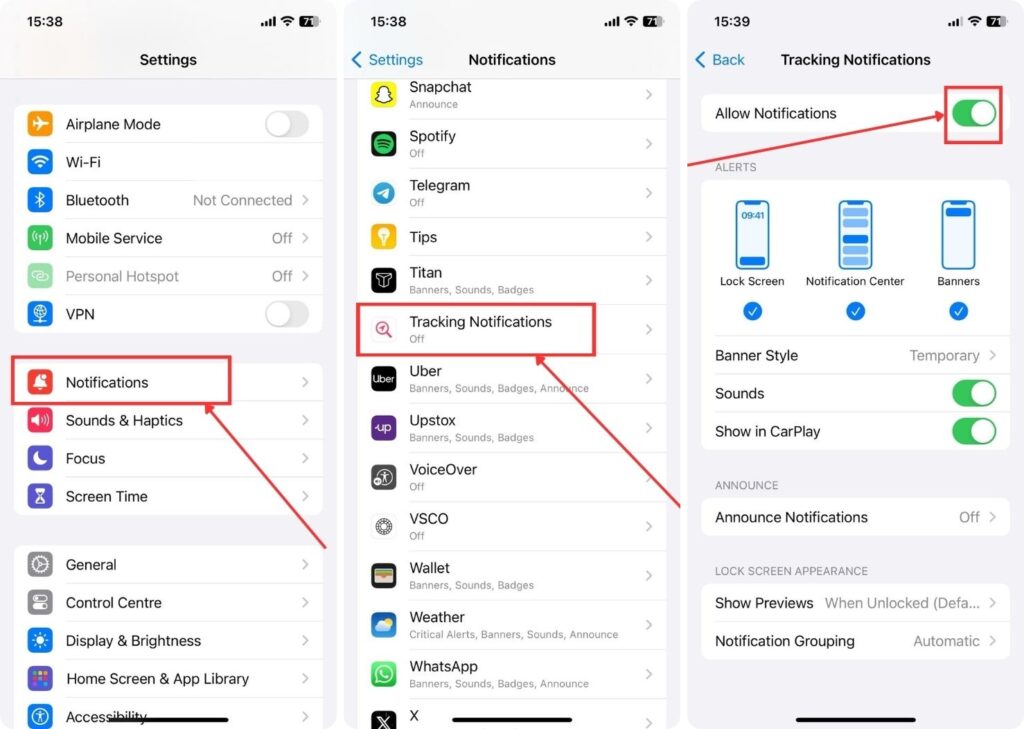 How to turn Tracking Notifications On and Off on iphone